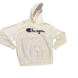 Champion Reverse Weave White Size Large Hoodie with Textured Logo